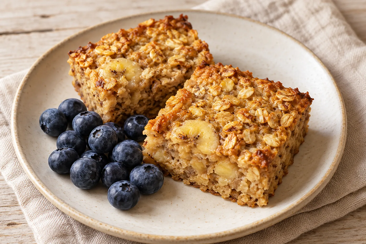 AI-generated illustration: banana baked oats with yogurt & berries