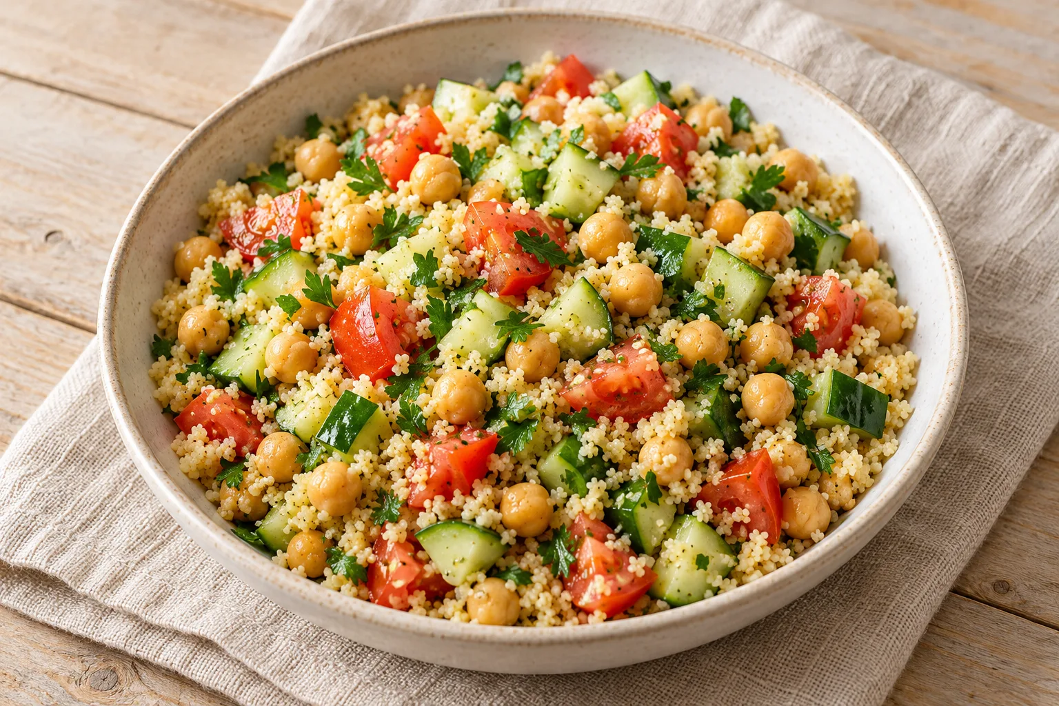 AI-generated illustration: chickpea & cucumber couscous bowls