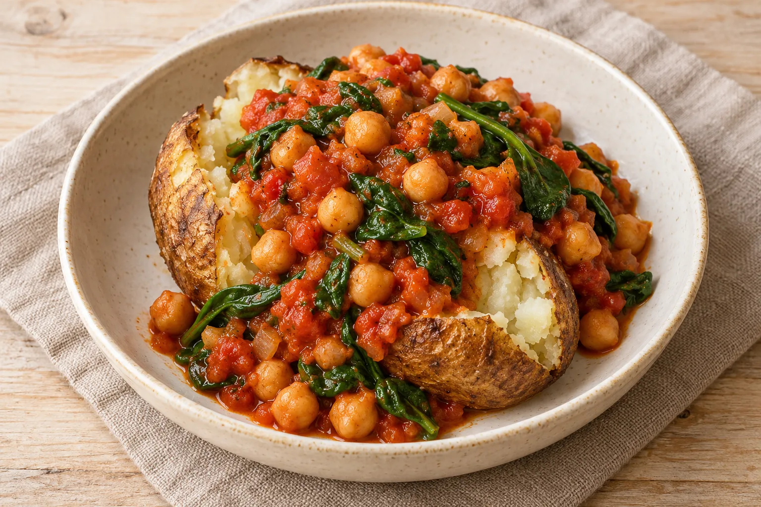 AI-generated illustration: chickpea & spinach jacket potatoes