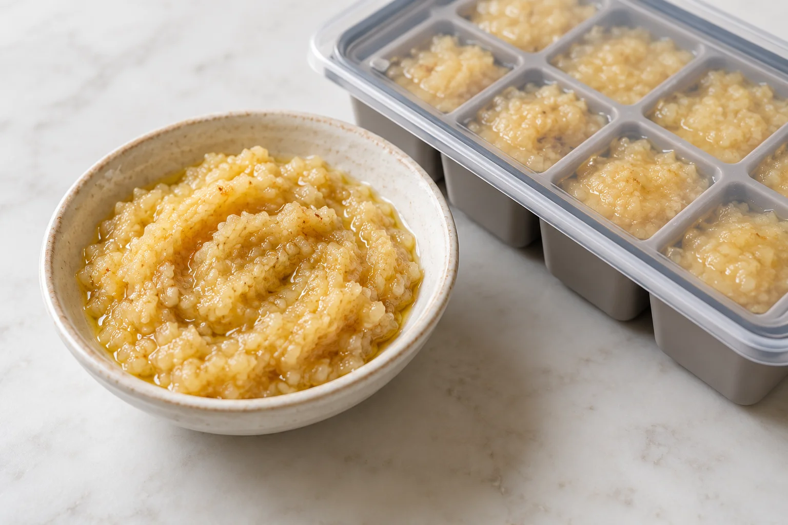 AI-generated illustration of roasted garlic freezer paste; not a photograph of a kitchen-tested dish