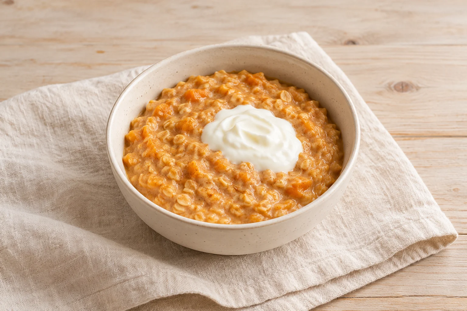 AI-generated illustration of sweet-potato peanut oats with yogurt; not a photograph of a kitchen-tested dish.