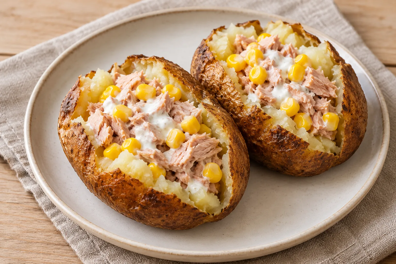 AI-generated illustration: tuna & sweetcorn baked potatoes