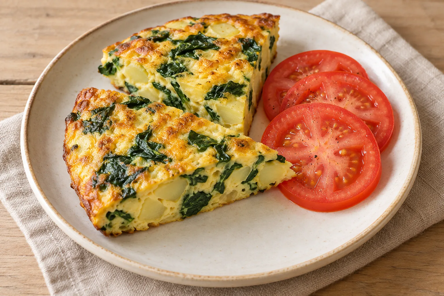 AI-generated illustration: potato & spinach frittata with tomatoes