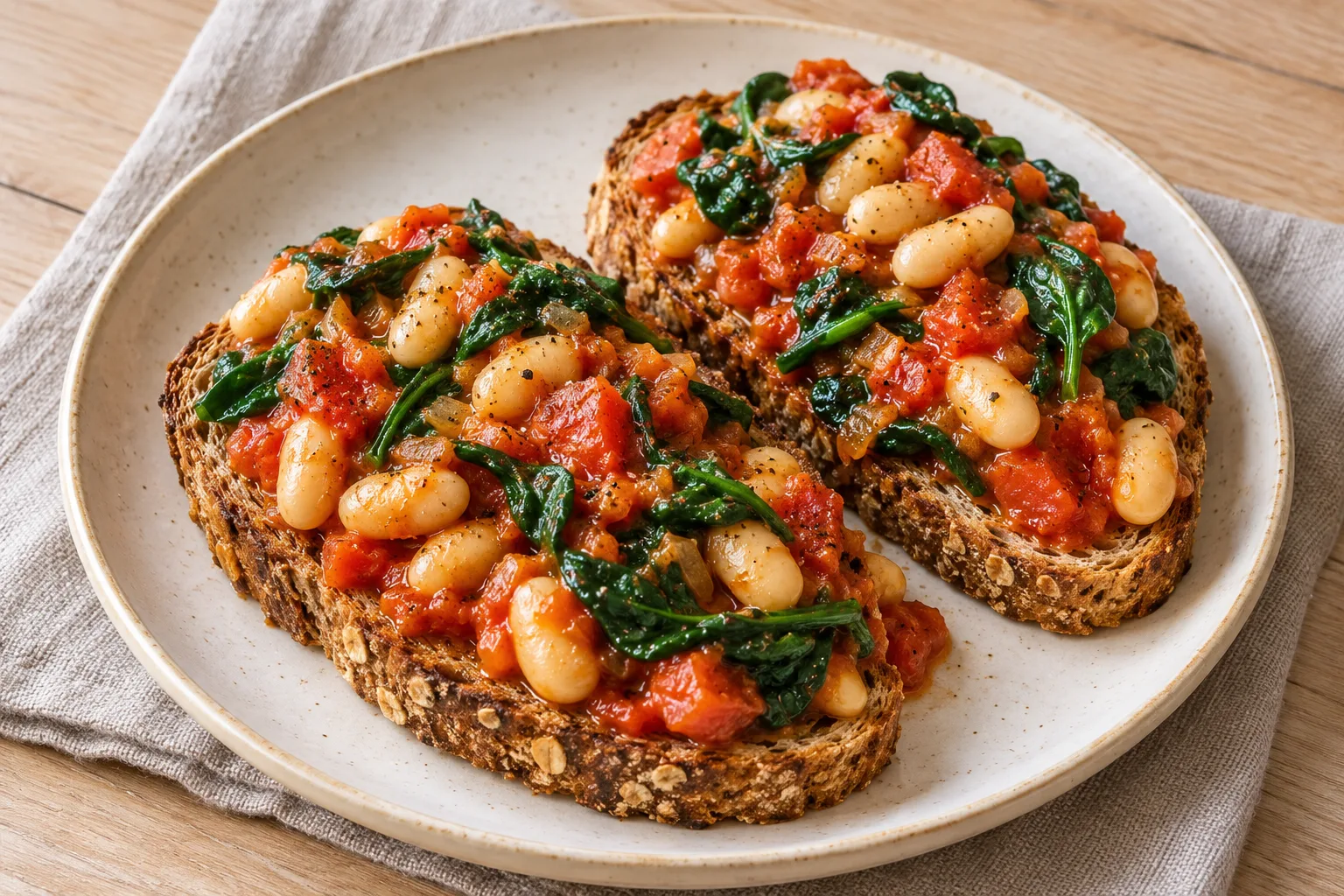 AI-generated illustration: warm tomato & white beans on toast
